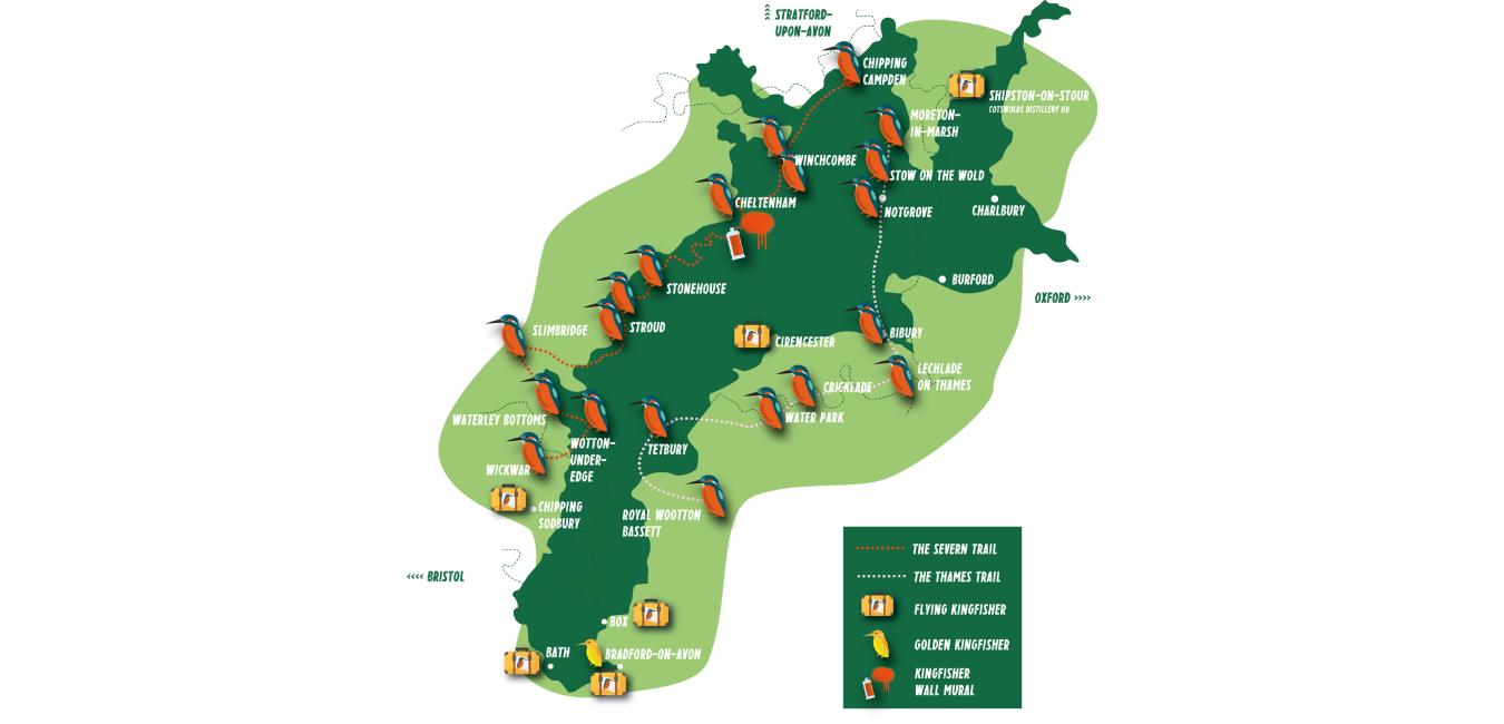 Kingfishers in the Cotswolds Map where to things to do Chipping Campden Route Tour